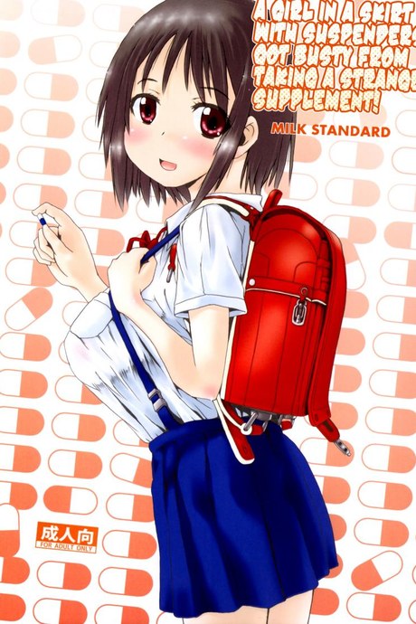 หน้าประถม นมมหาลัย (C89) [MILK STANDARD (Shinichi)] A Girl in a Skirt with Suspenders Got Busty From Taking a Strange Supplement!
